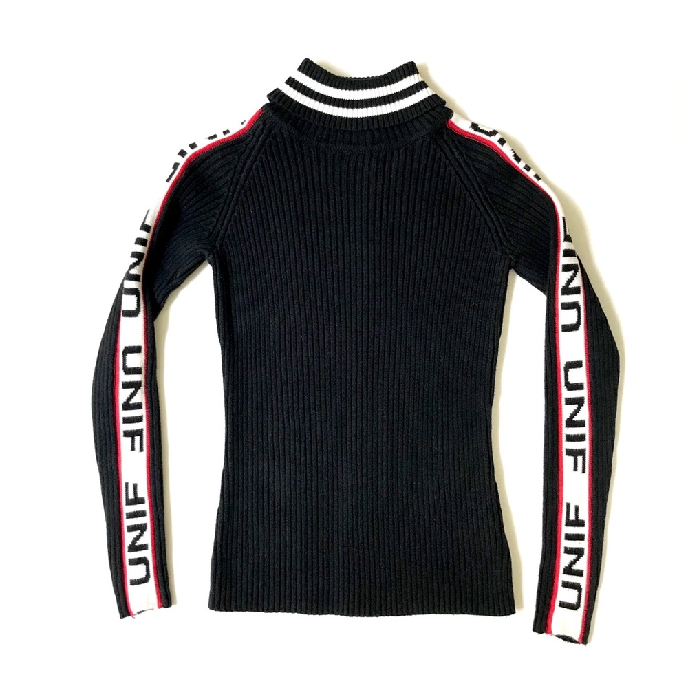 UNIF Badsport Mock Turtleneck Black White Striped Knit Sweater Pullover Top Y2K
